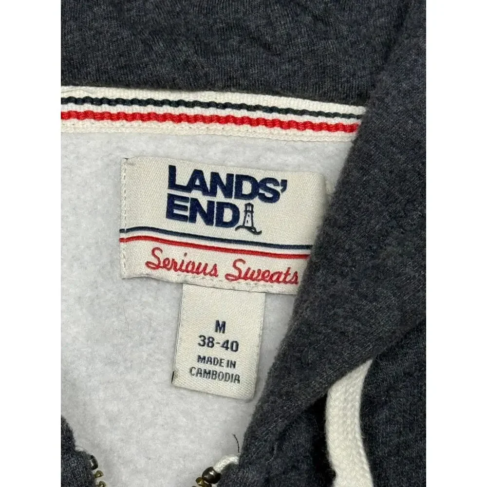 Lands' End Serious Sweats Dark Gray Zip Up Hoodie Hooded Sweatshirt Men's Small